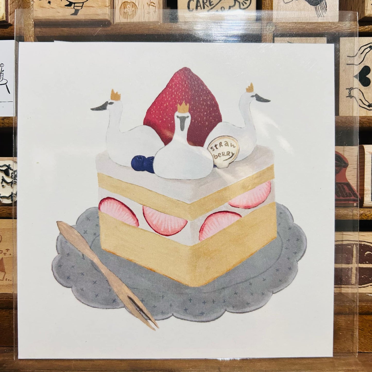 Ivy Snow Swan Cake Postcard