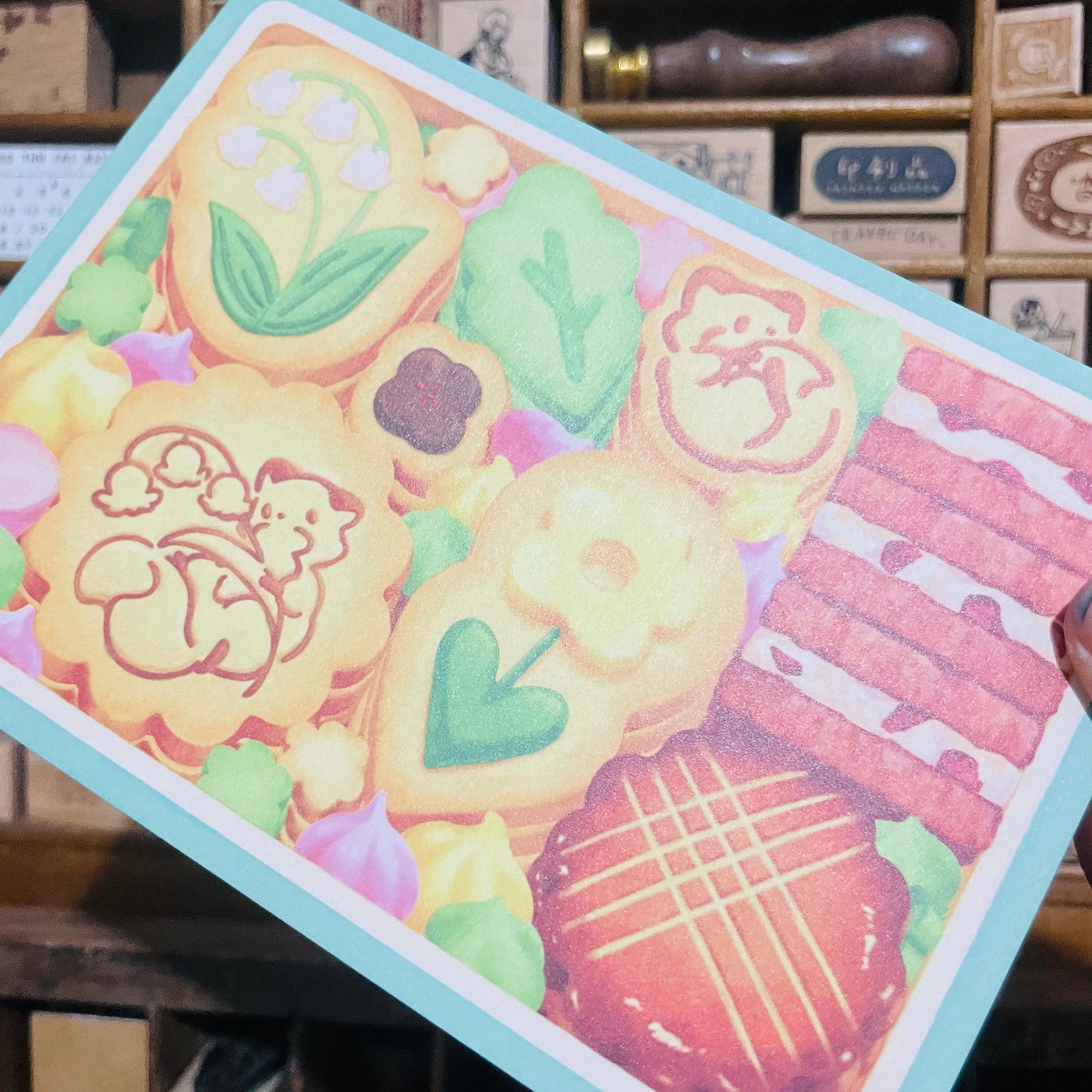 Kitsunebiyori Green Cookie Box Postcard