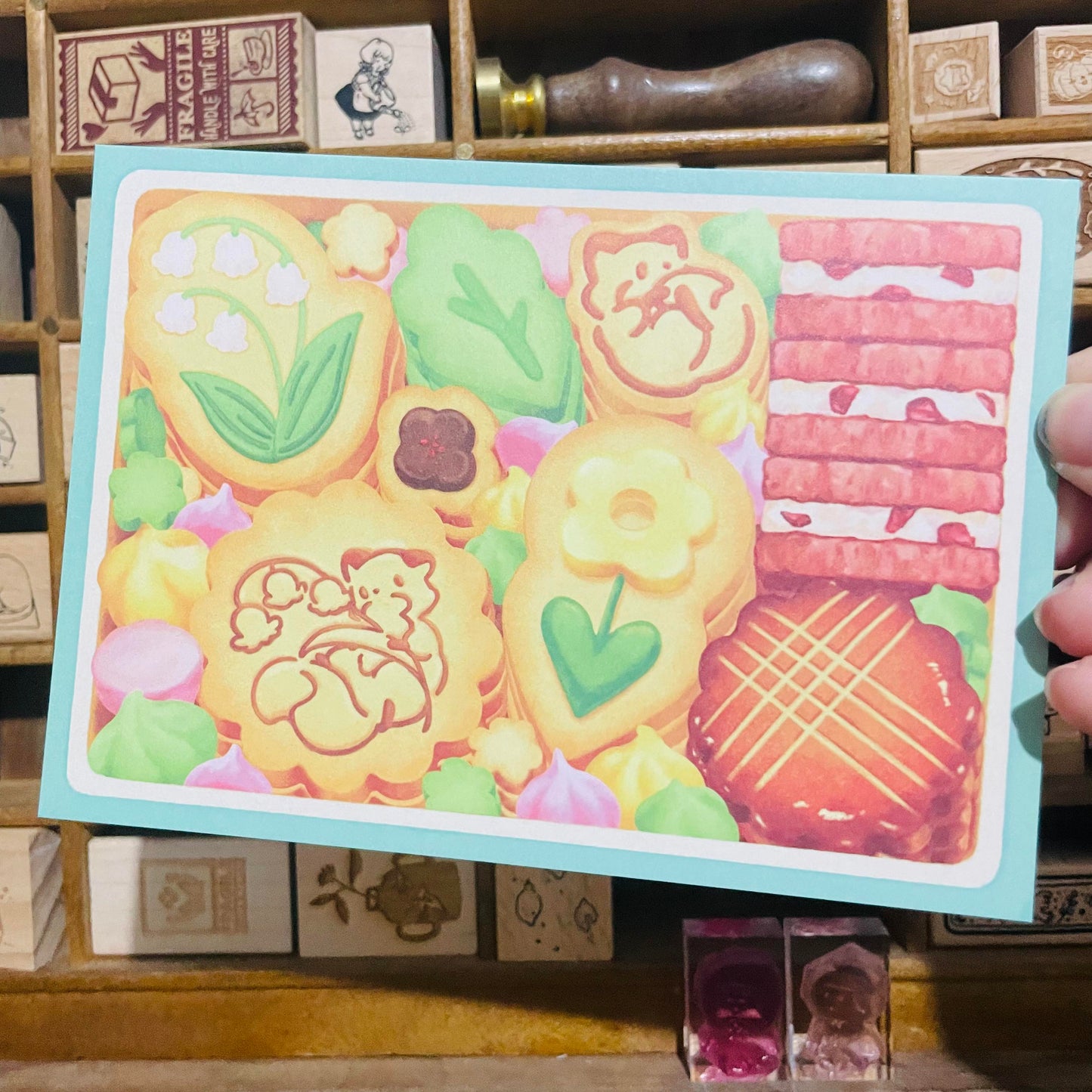 Kitsunebiyori Green Cookie Box Postcard