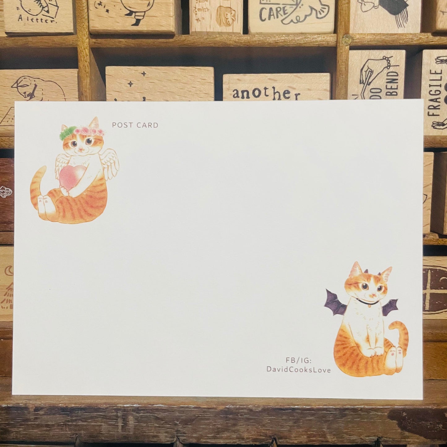 Davidcookslove Angel and Devil Cat Postcard