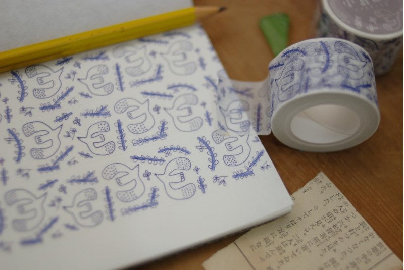 Evakaku Blue Bird Masking Tape Roll and Samples