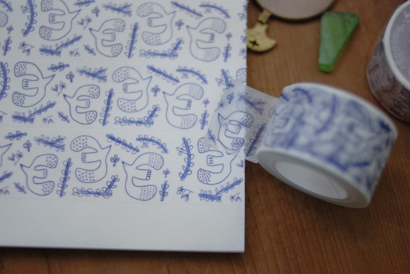Evakaku Blue Bird Masking Tape Roll and Samples