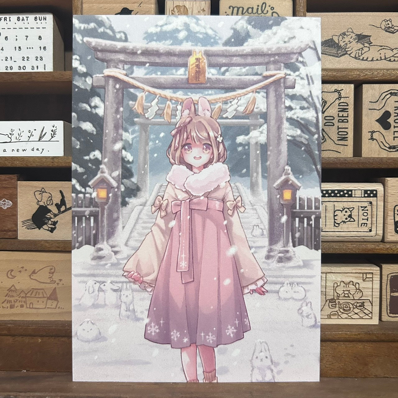 Creamsherry Snow Bunny Shrine Postcard