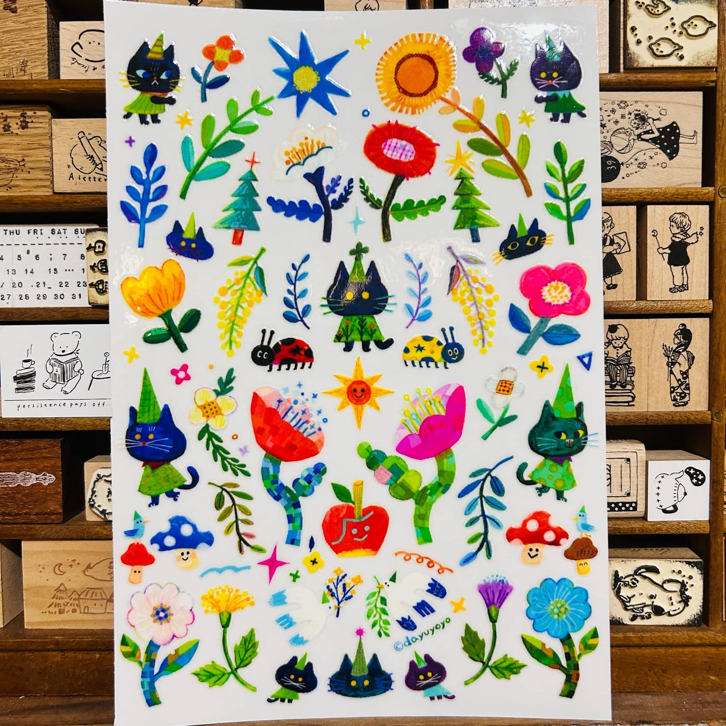 Dayuyoyo Cat Plants Rub-On Transfer Sticker Sheet
