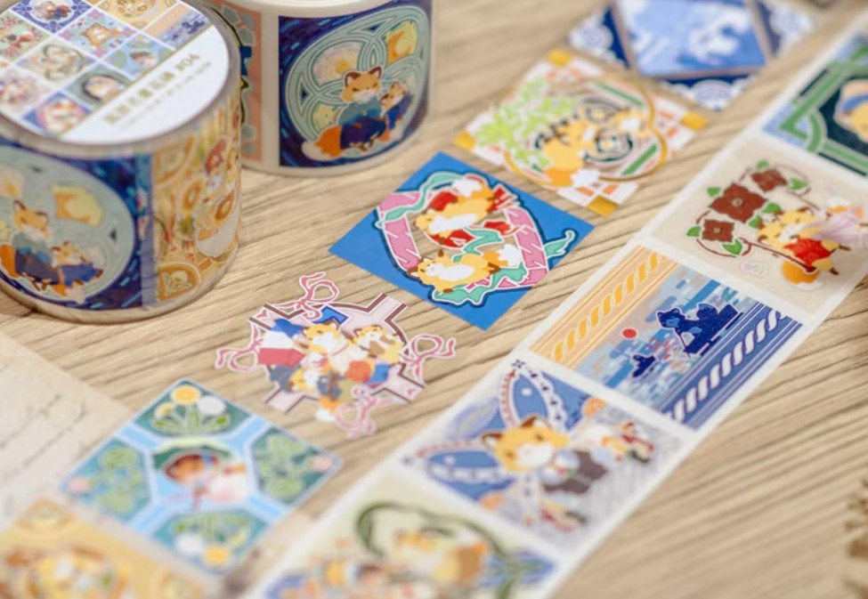Kitsunebiyori Fox Painting PET Tape Roll and Samples