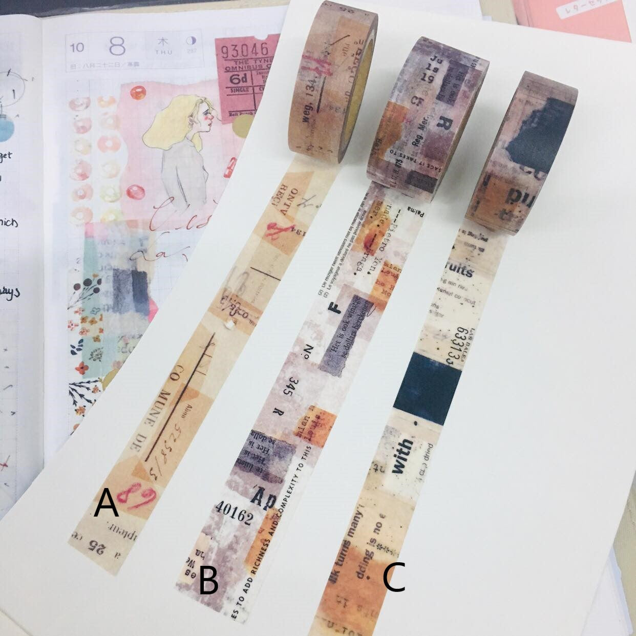 50cm YOHAKU Original Design Washi Tape Sample A B C