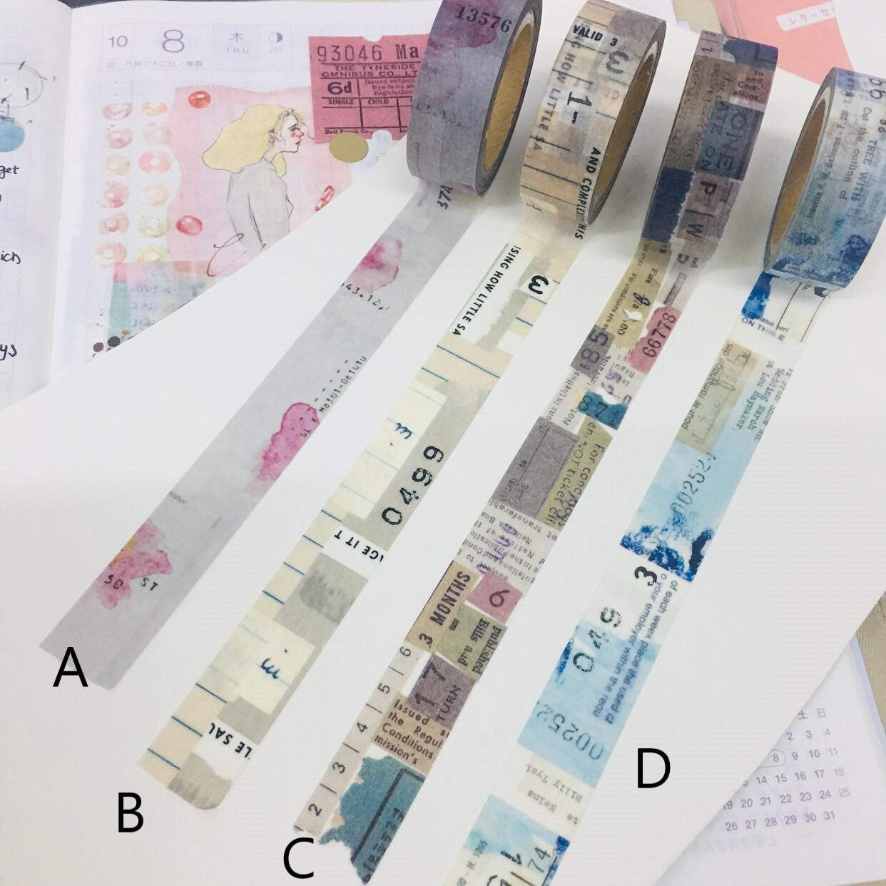 50cm YOHAKU Original Design Washi Tape Sample A B C D