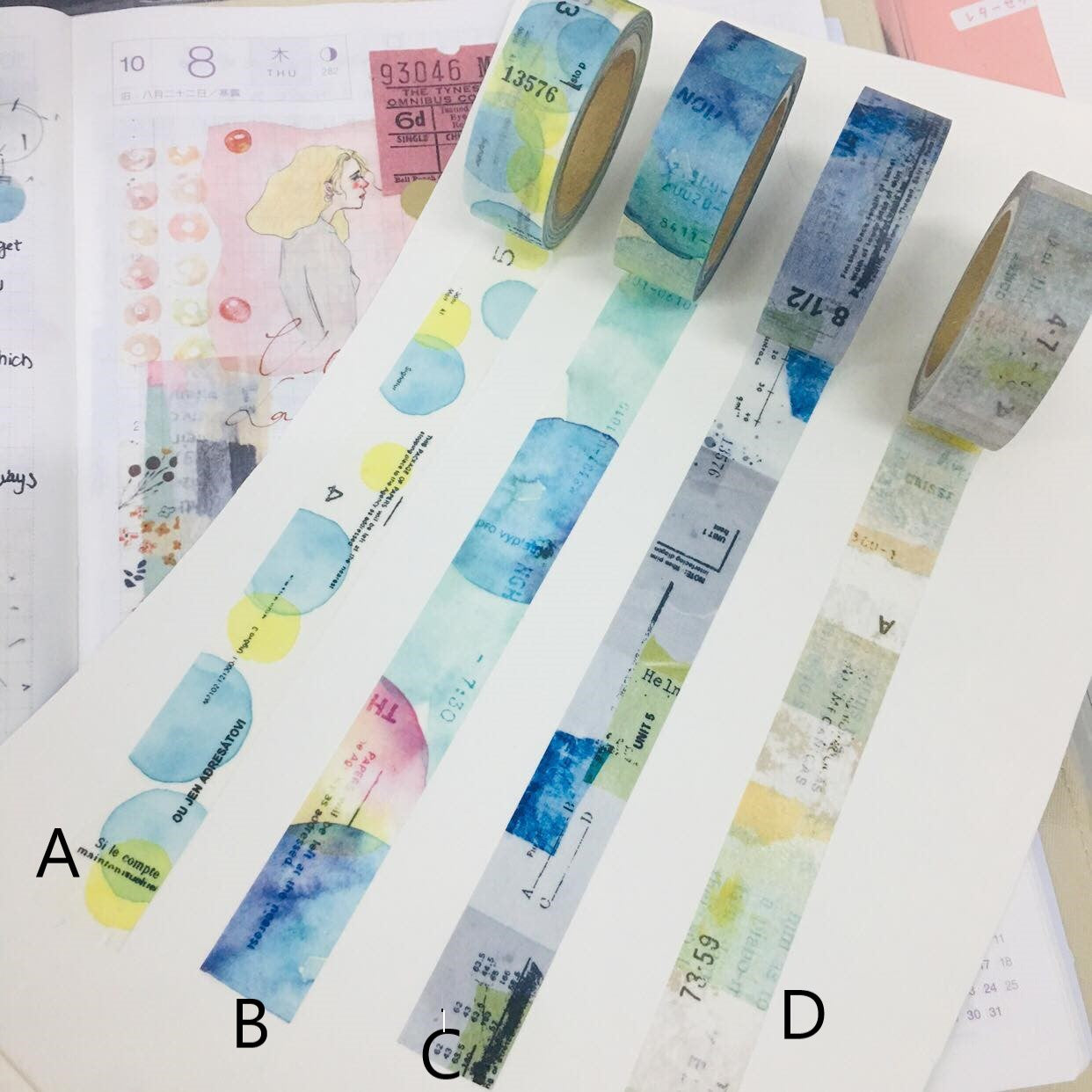 50cm YOHAKU Original Design Washi Tape Sample A B C D