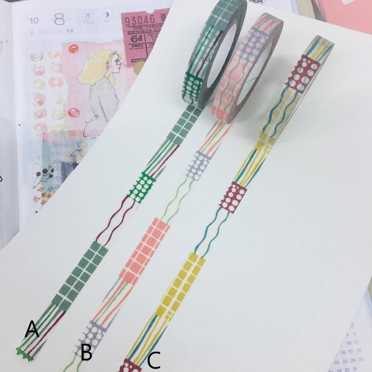 50cm Classiky Original Design Slim Washi Tape Sample A B C