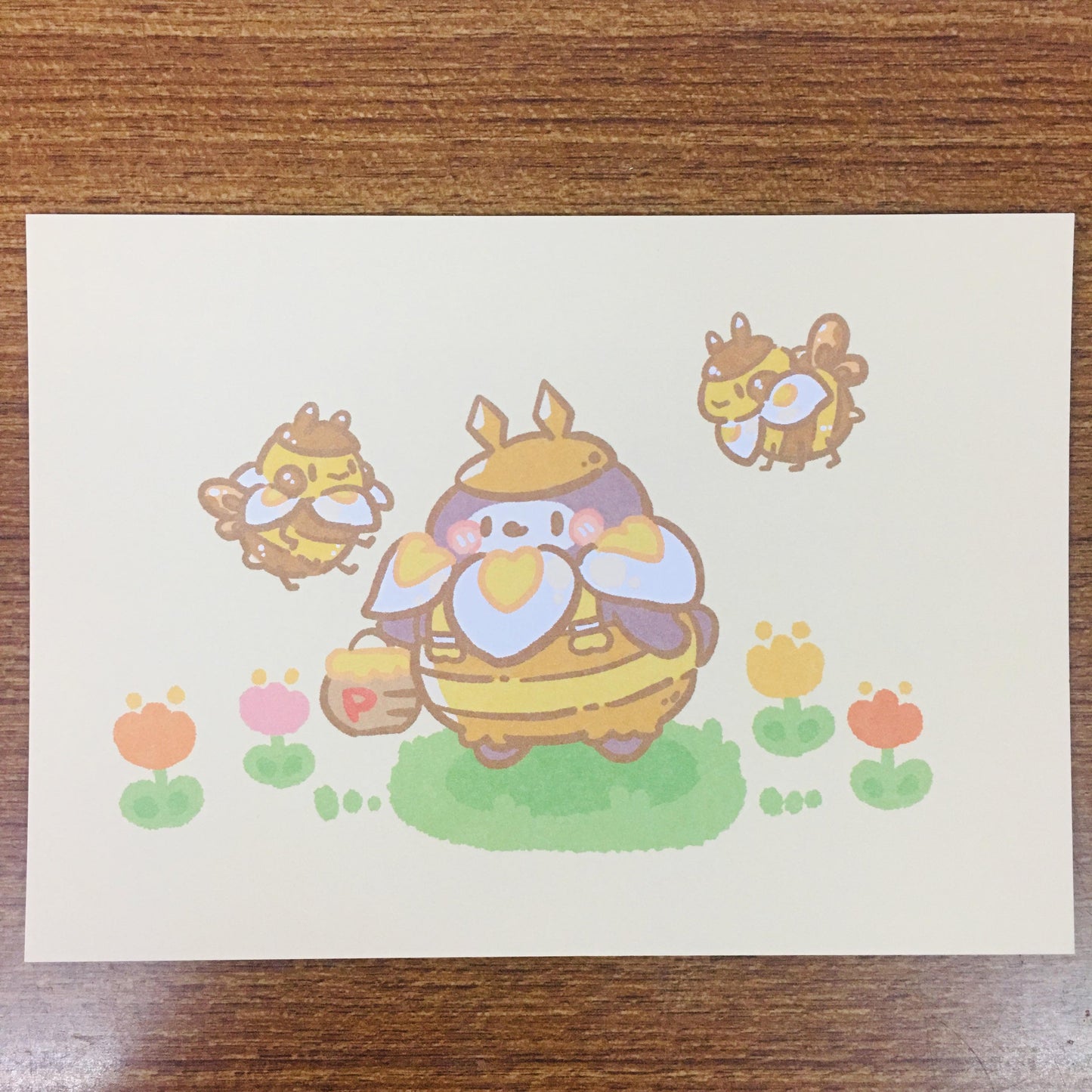 Popopenguin Illustration Honey Bee Postcard