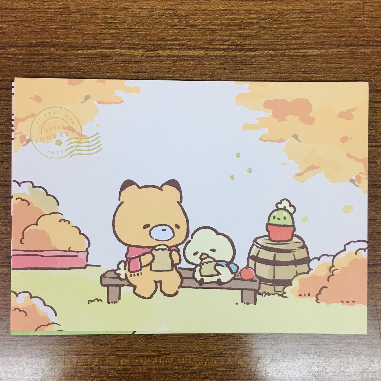 Little Popcorn Autumn Time Gold Foiled Paper Postcard