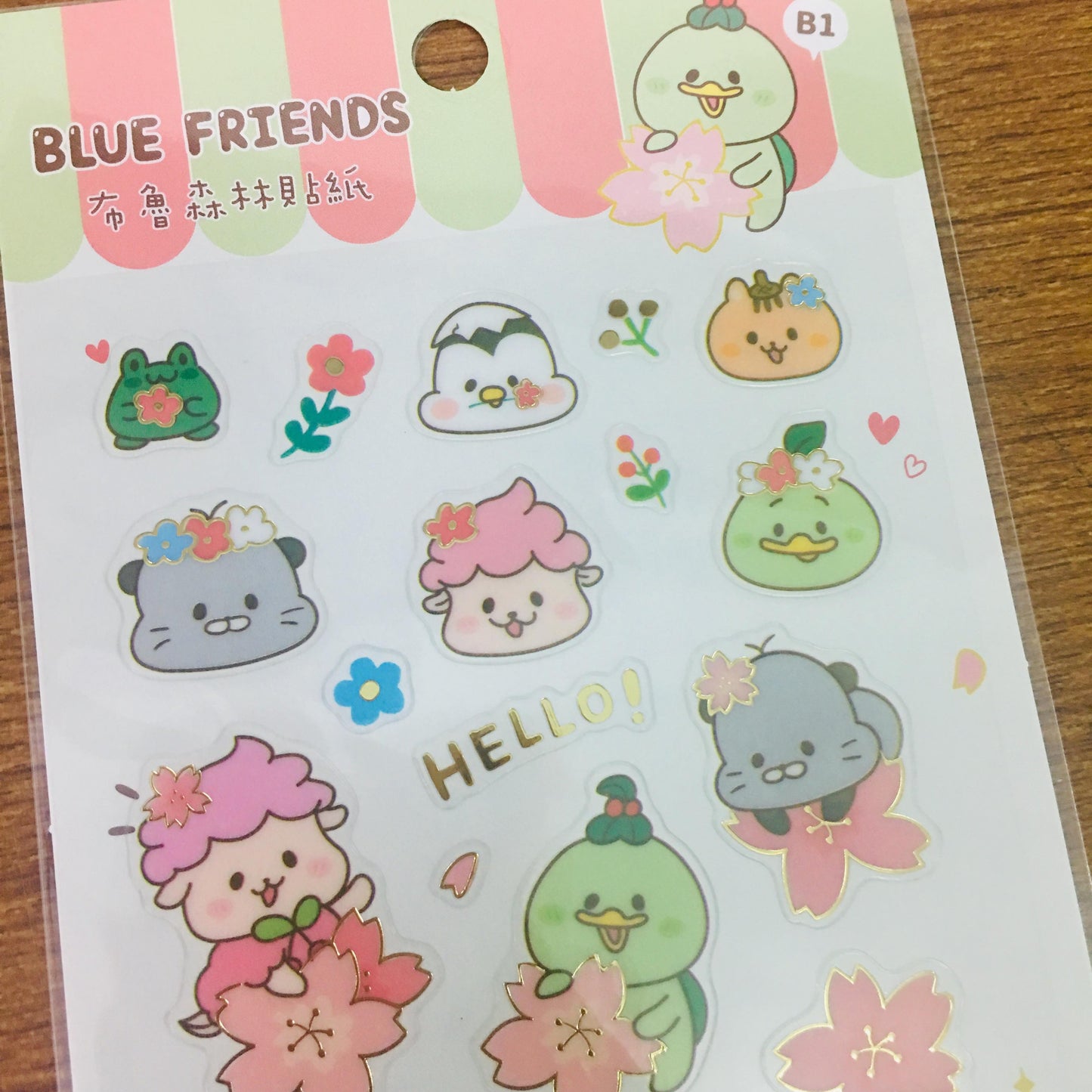 Blue Friends Sakura Transparent Gold Foiled Sticker Sheet