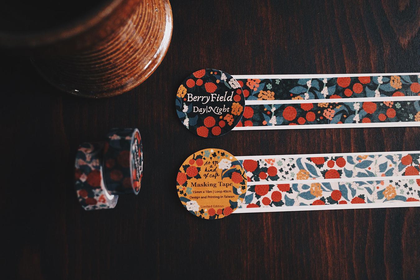 a kind of cafe Berry Field Day & Night Washi Masking Tape Roll and Samples