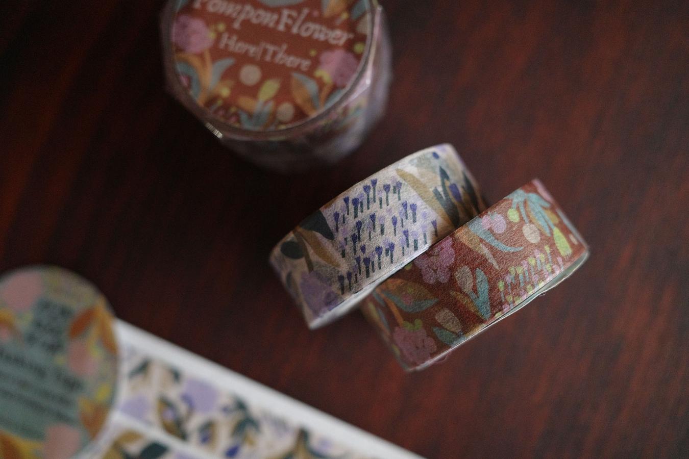 a kind of cafe Pom Pom Flower Here & There Washi Masking Tape Roll and Samples