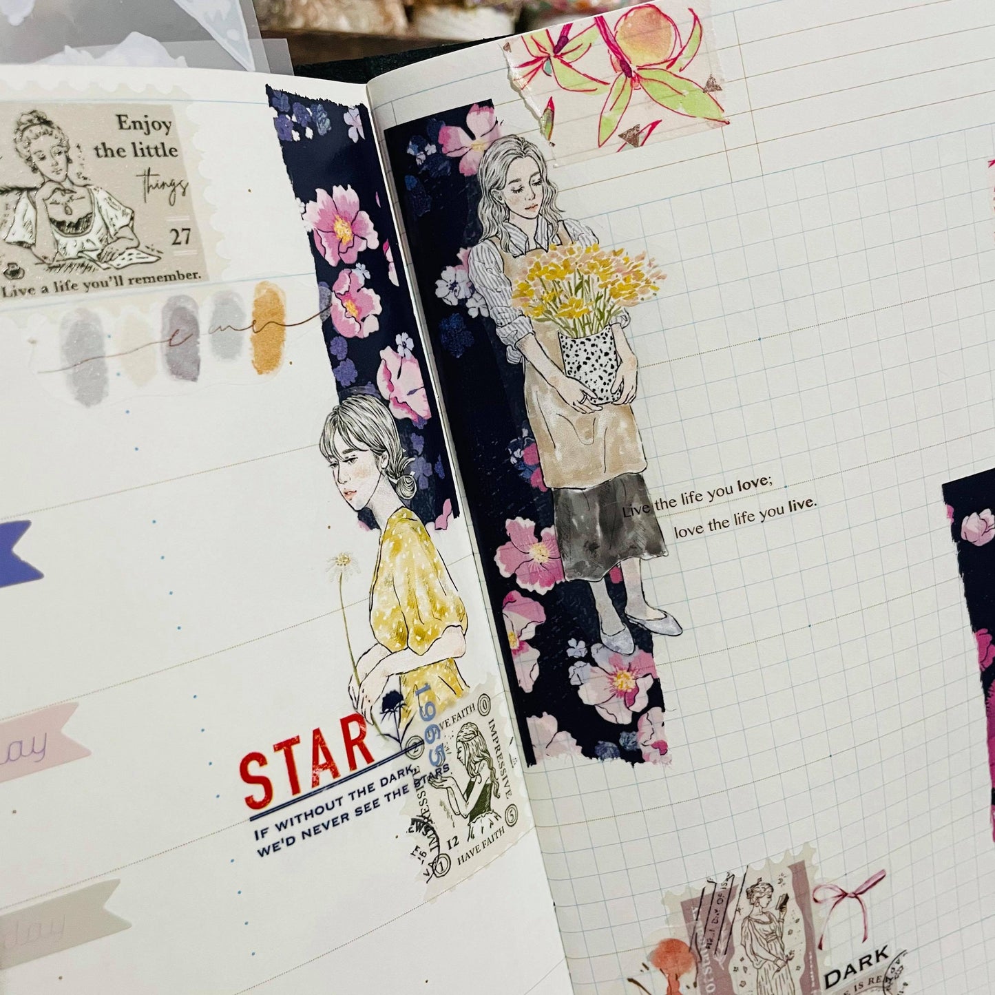 Polly Terrace City Pattern Japan Sakura Night Tape Roll and Samples