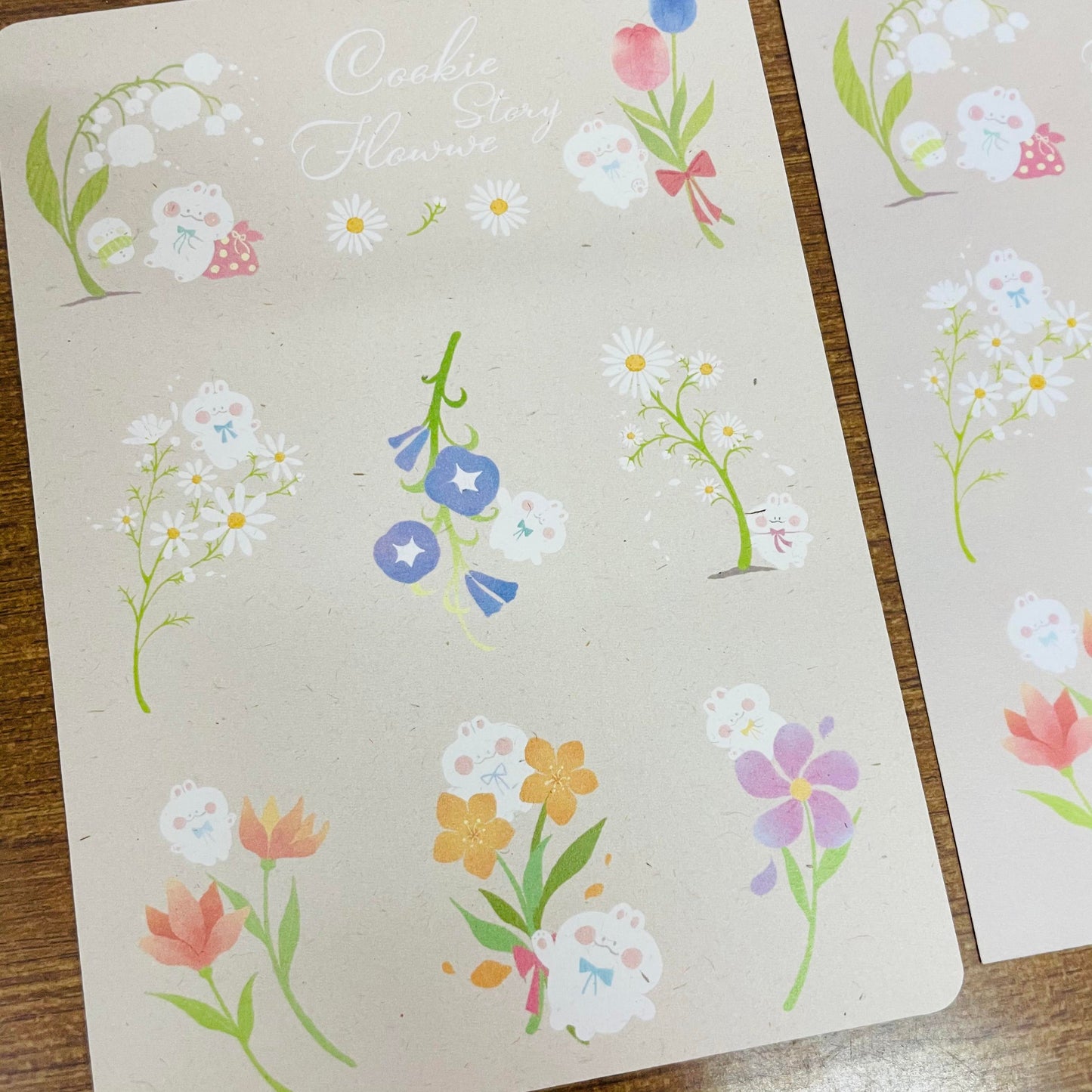 Cookie Story Flower Postcard Sticker Sheet Set