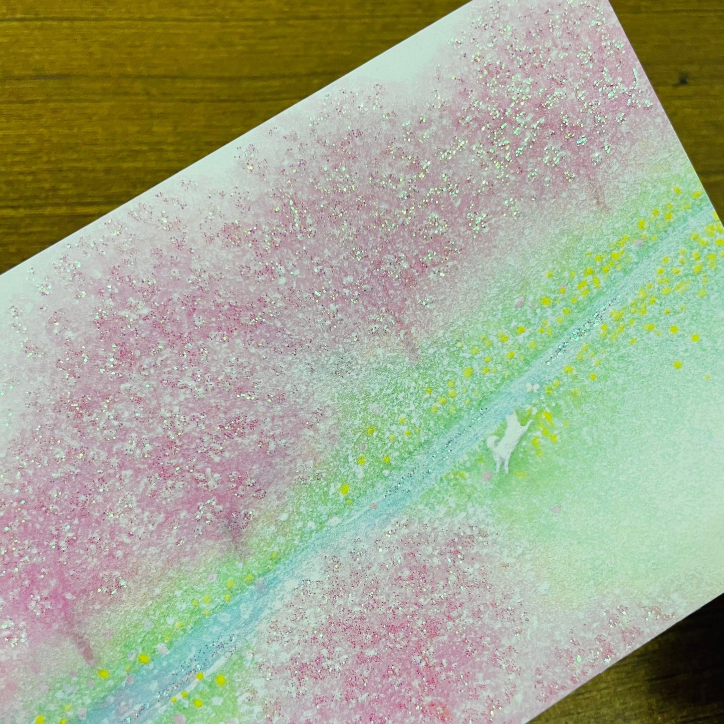 Sanrio Glittering White Dog Sakura Park Postcard