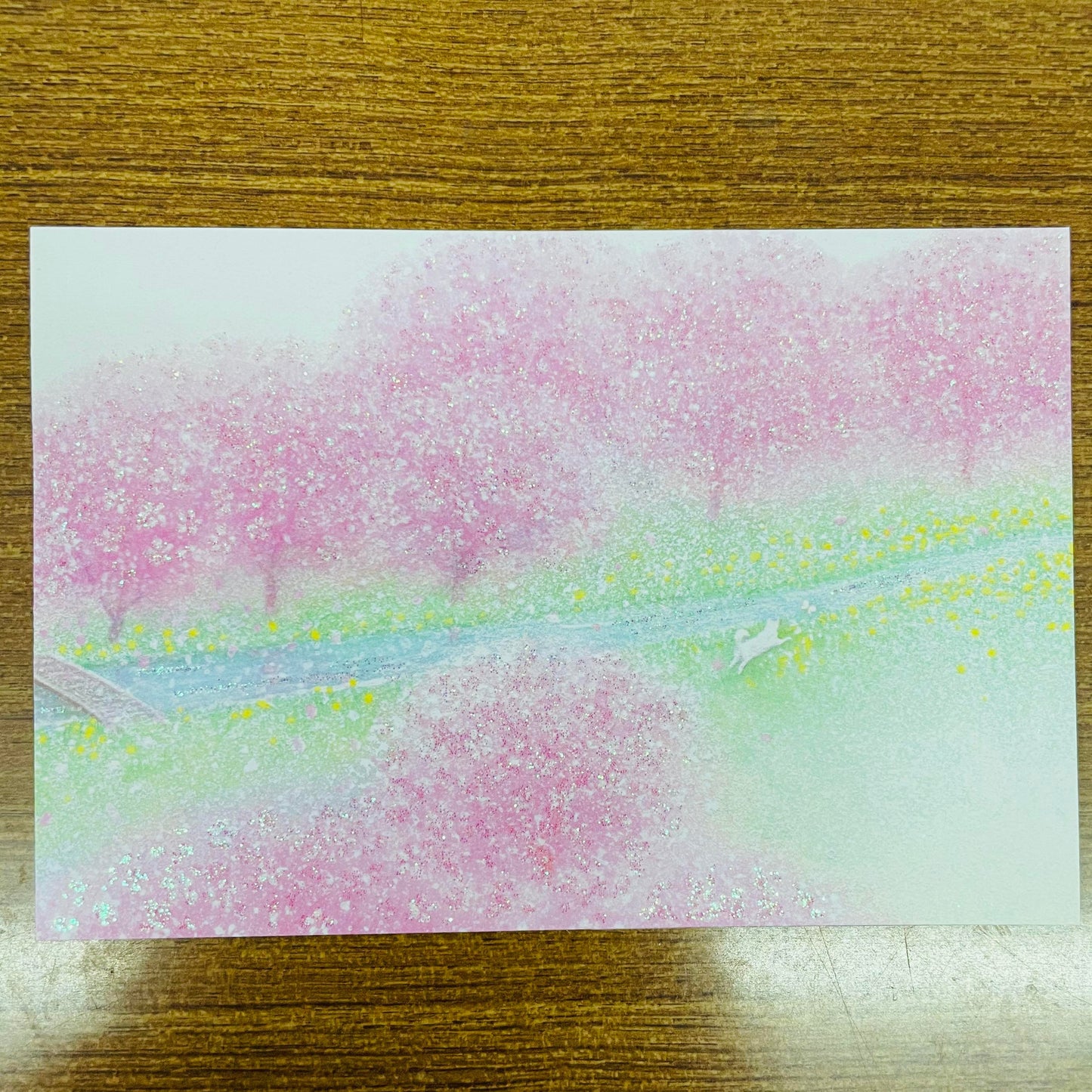 Sanrio Glittering White Dog Sakura Park Postcard