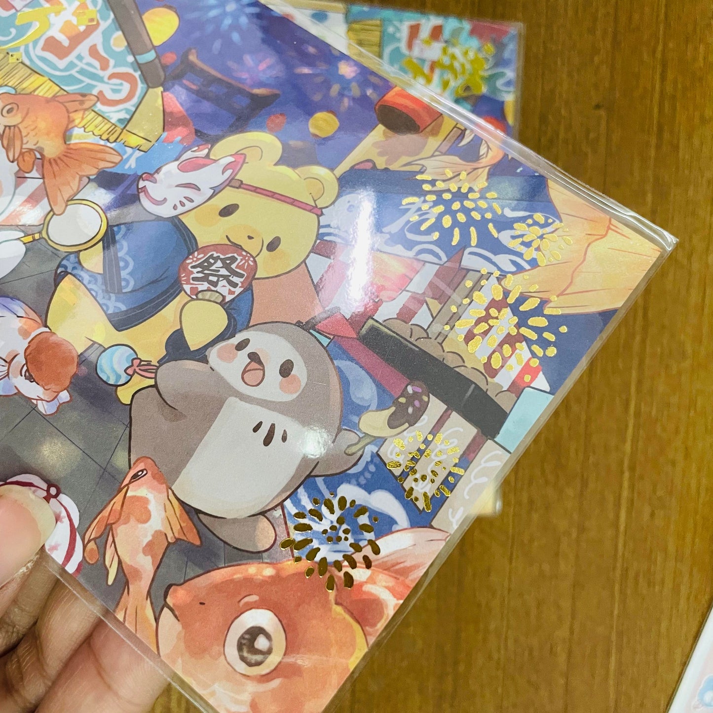 Popopenguin Matsuri Gold Foiled Postcard