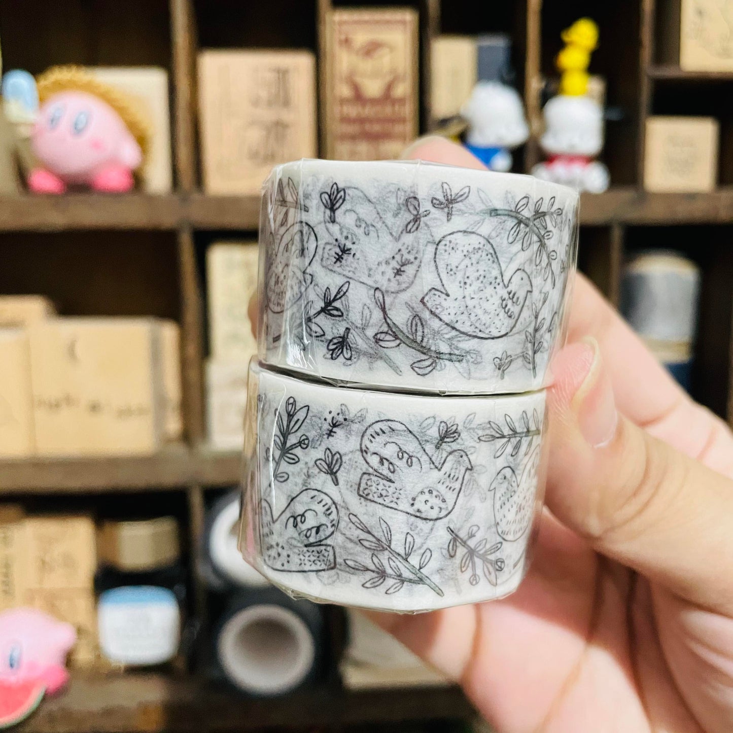 Evakaku Bird Washi Masking Tape Roll and Samples