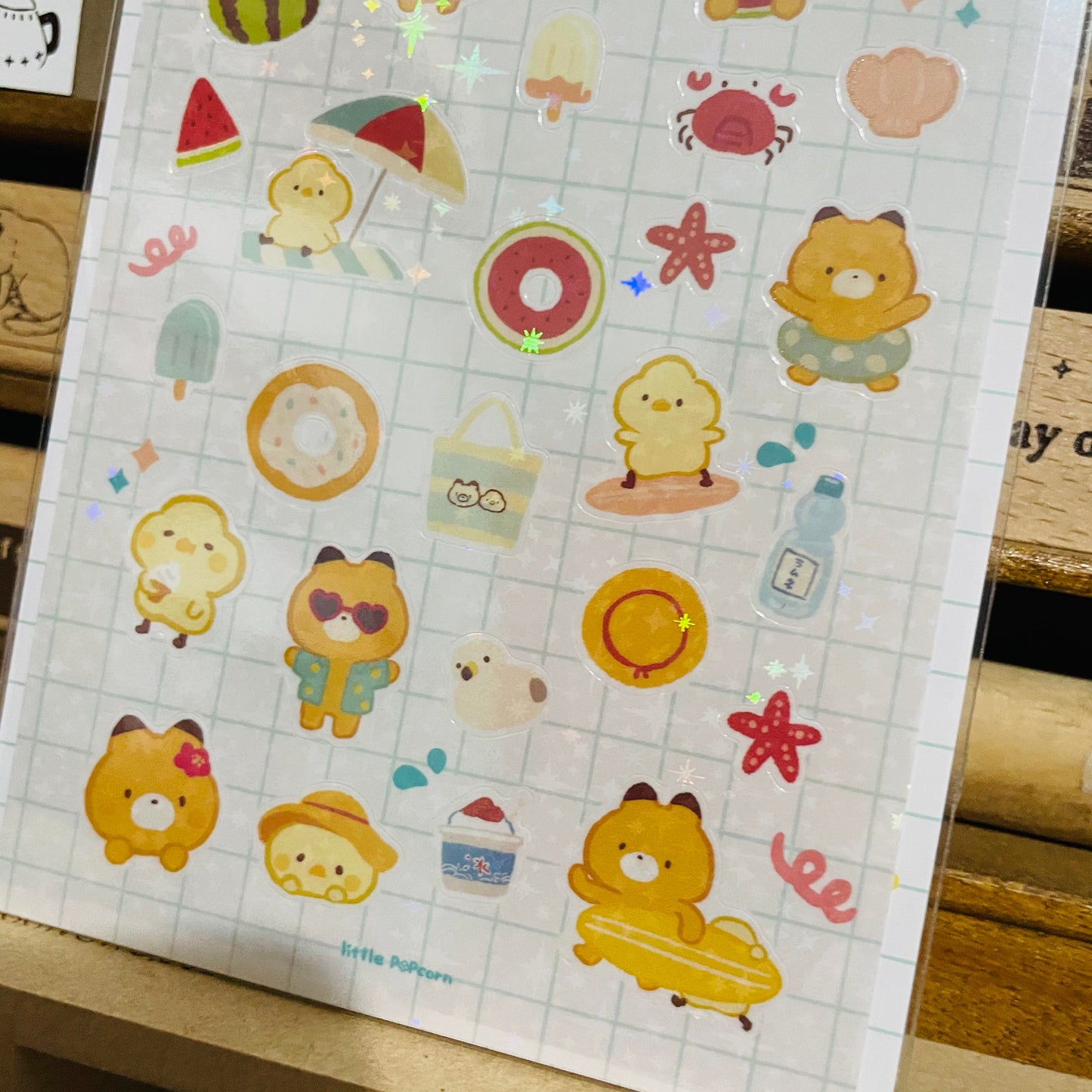 Little Popcorn Sparkling Summer Beach Sticker Sheet