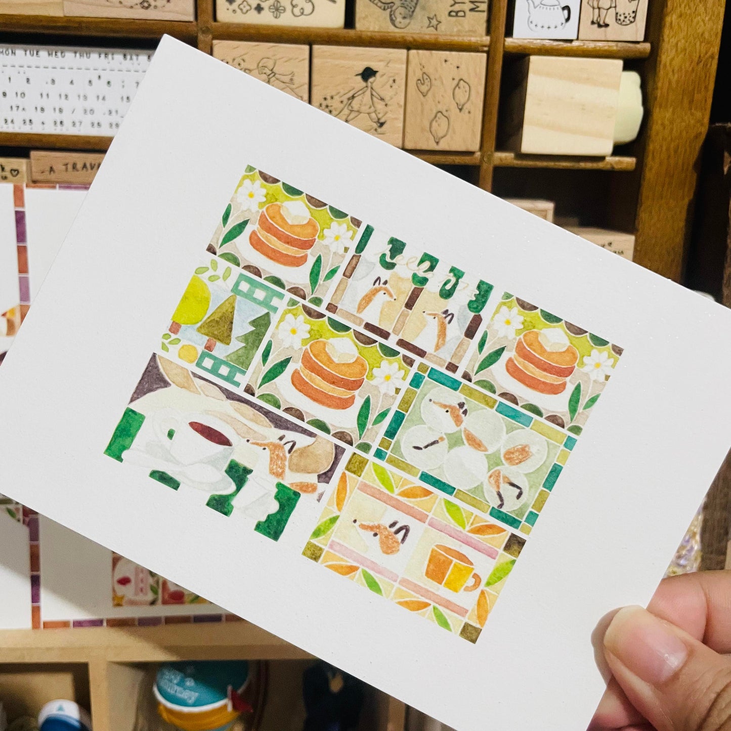 Hello Studio Retro Stained Glass Food Postcard Set