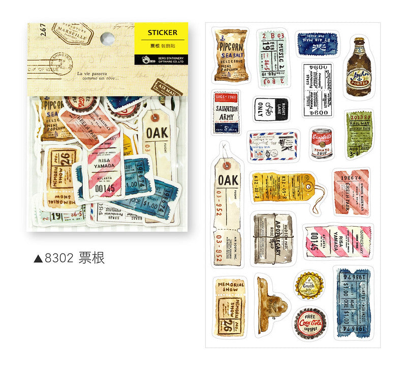 BERG x Pion Zakka Watercolor Ticker Vintage Sticker Flake Pack