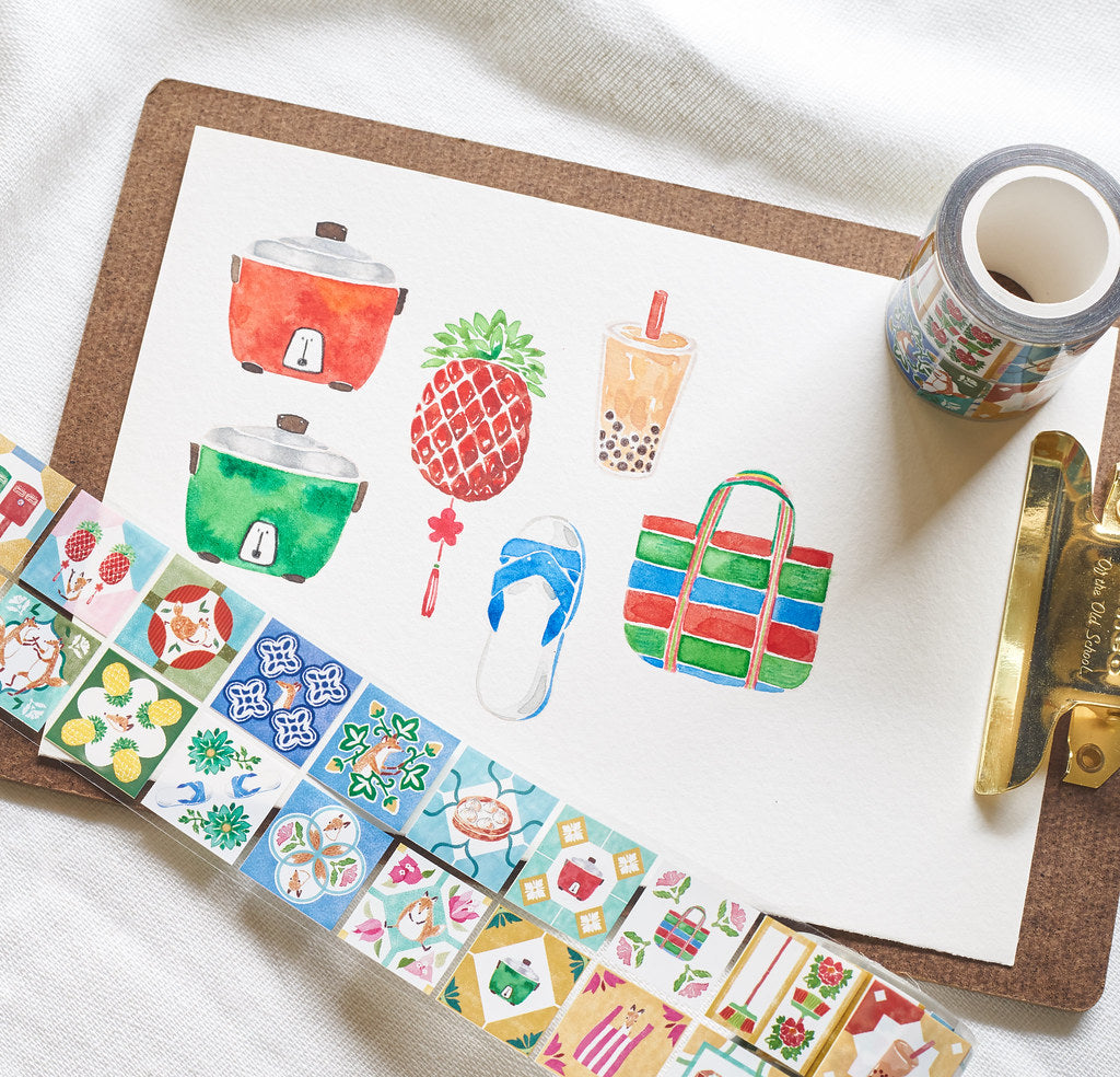 Hello Studio Taiwanese Tiles PET Masking Tape Sample and Rolls