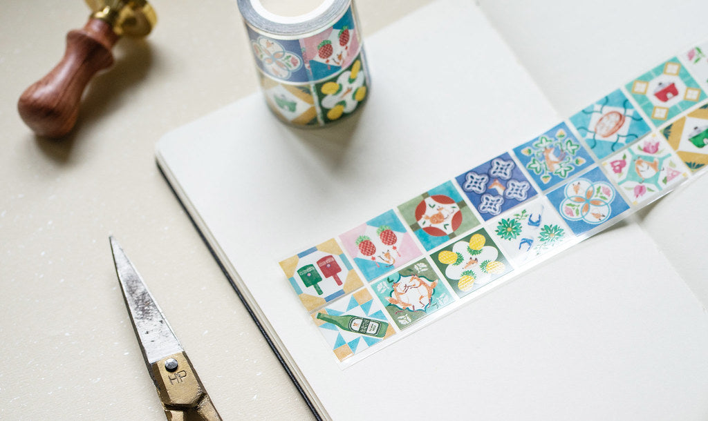 Hello Studio Taiwanese Tiles PET Masking Tape Sample and Rolls