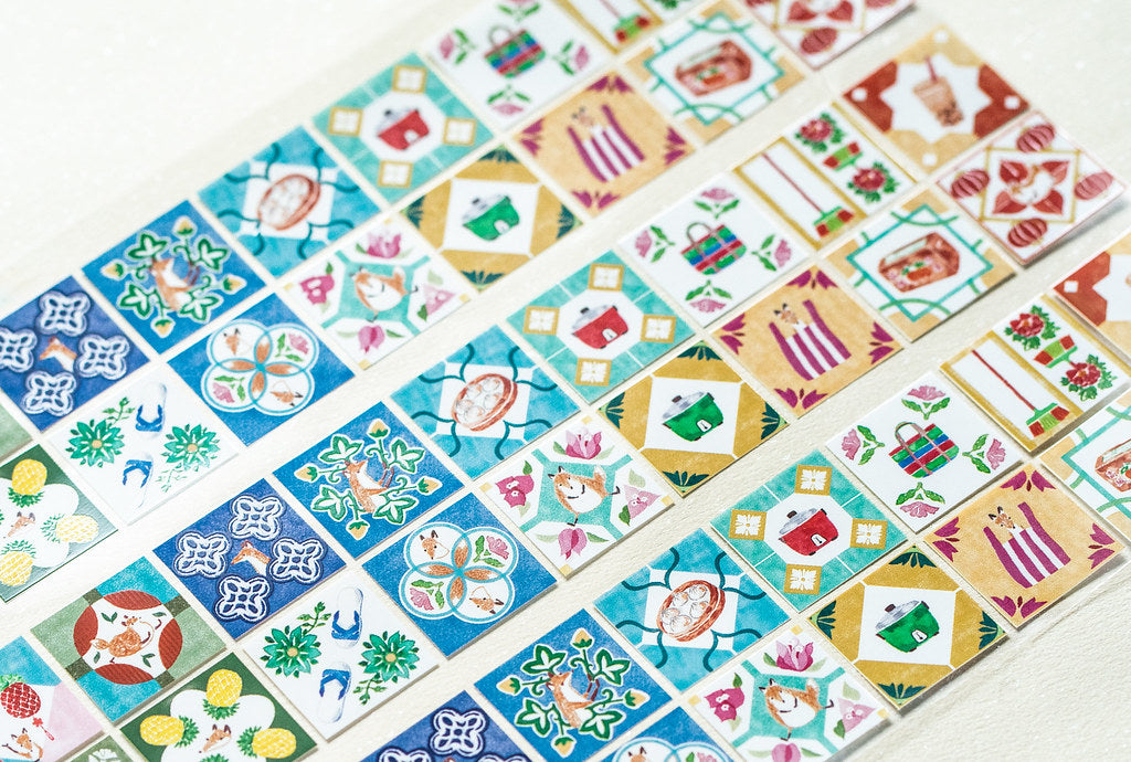 Hello Studio Taiwanese Tiles PET Masking Tape Sample and Rolls