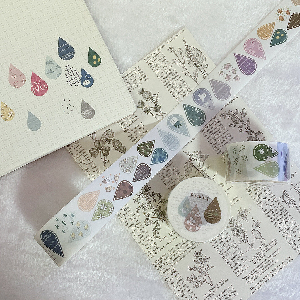 Starlululu Raindrops Washi Masking Tape Roll and Samples