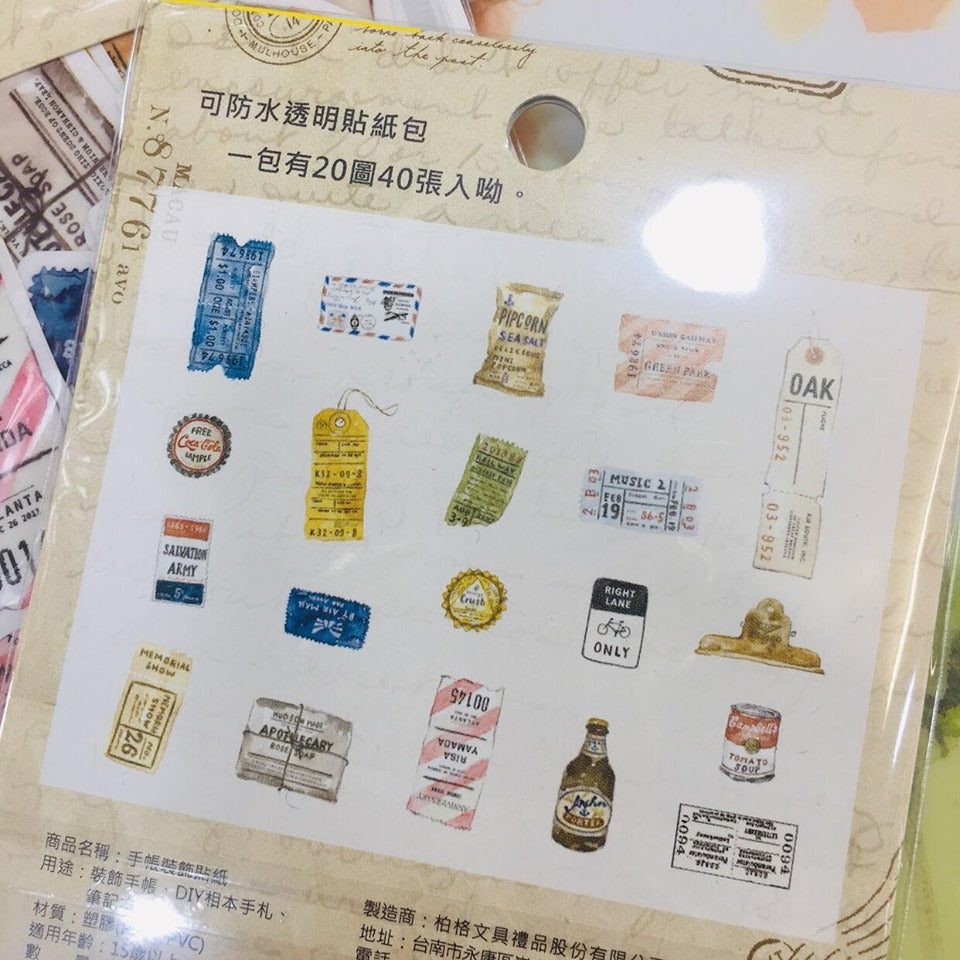 BERG x Pion Zakka Watercolor Ticker Vintage Sticker Flake Pack