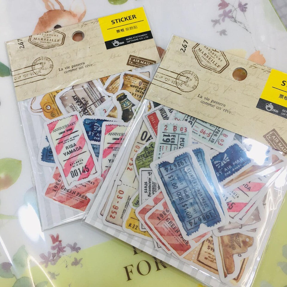 BERG x Pion Zakka Watercolor Ticker Vintage Sticker Flake Pack