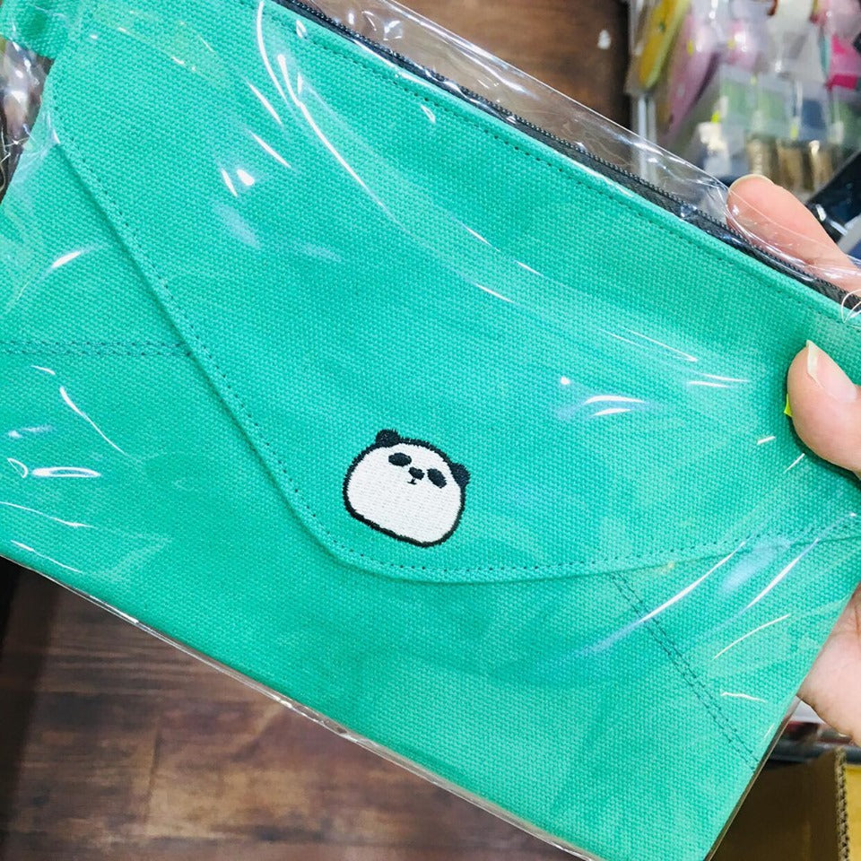 Xie Xie Panda Zipper Fabric Green Pouch Bag