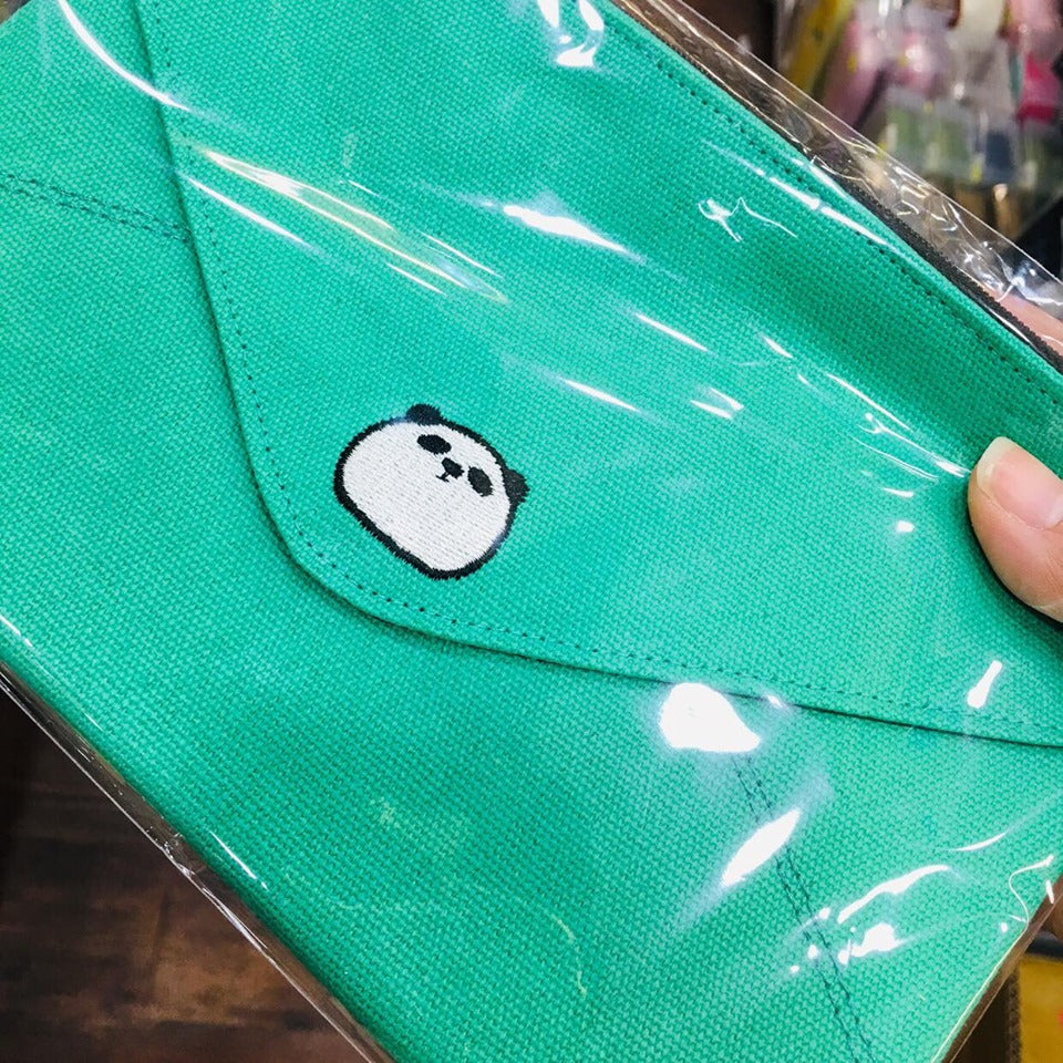 Xie Xie Panda Zipper Fabric Green Pouch Bag