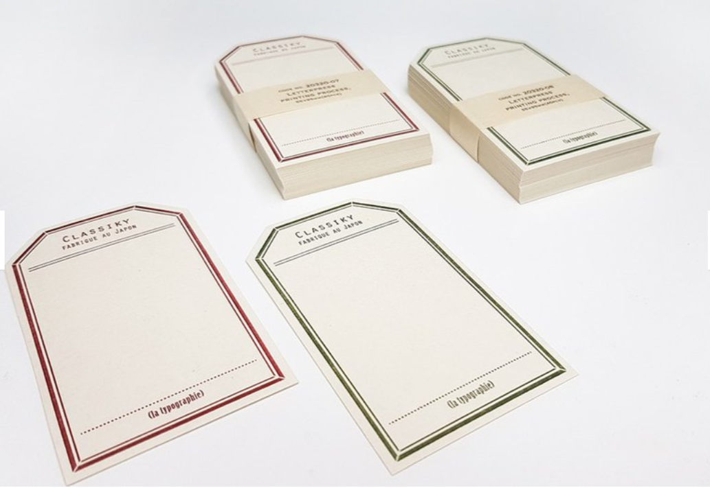 Classiky Letterpress Printing Process Paper Label Card Green and Red