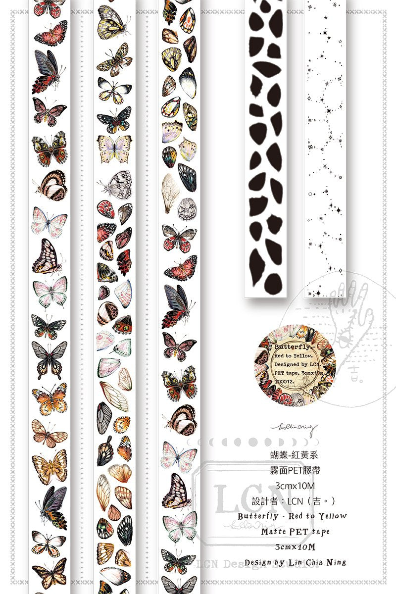 linchianing Red to Yellow Butterflies PET Tape Sample and Full Roll