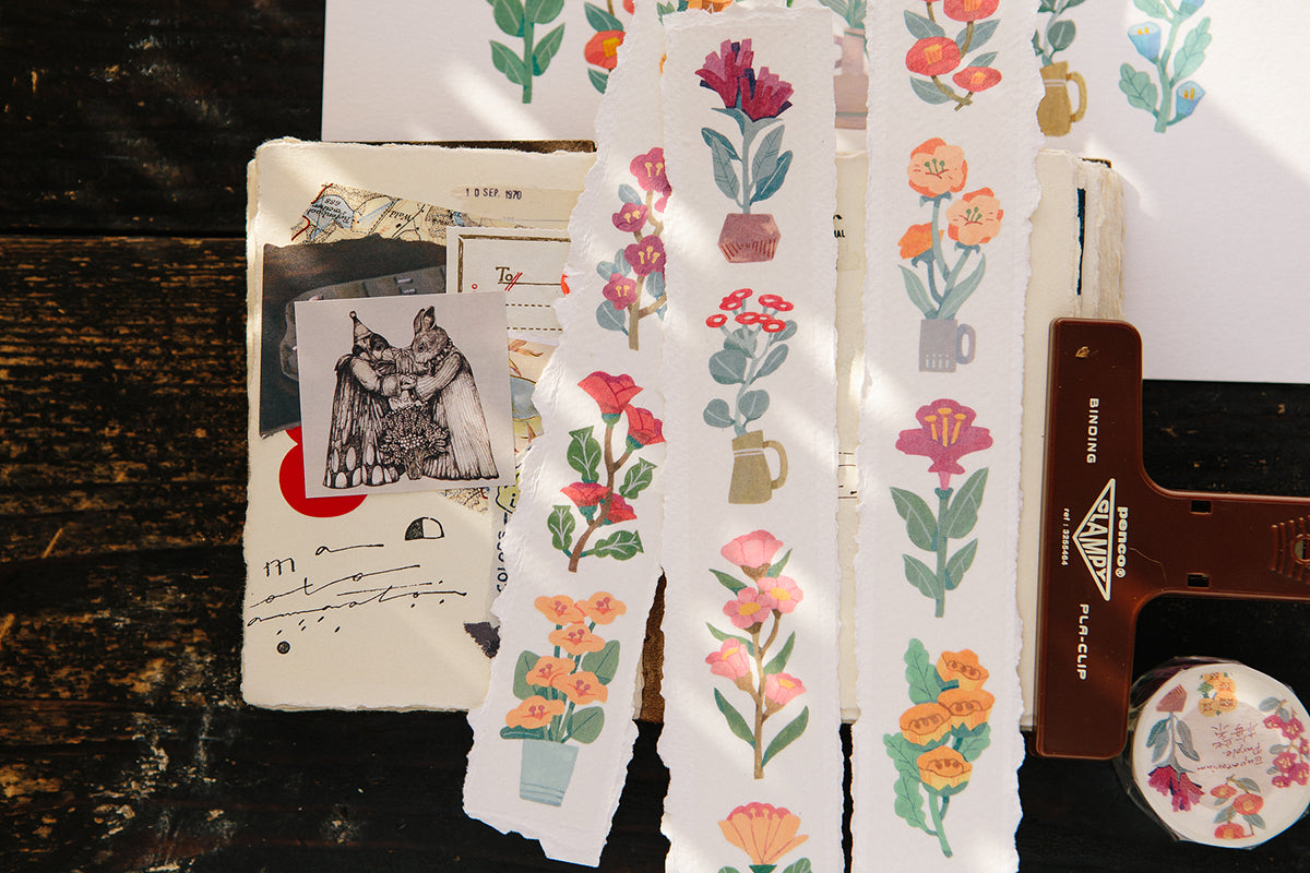 OURS Studio Red Flowers Masking Tape Roll and Samples
