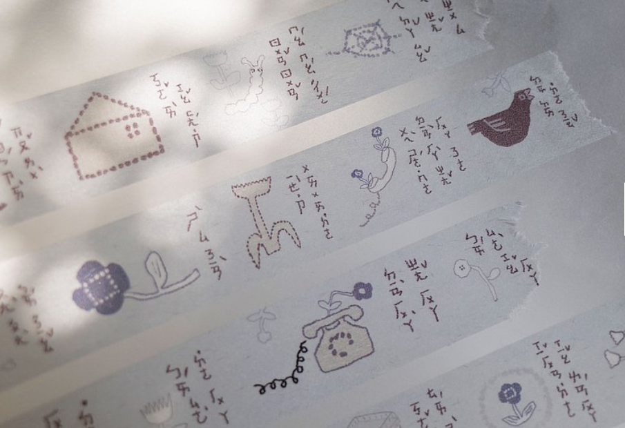 misshoegg Small Blue Flower Washi Masking Tape Roll AND Samples