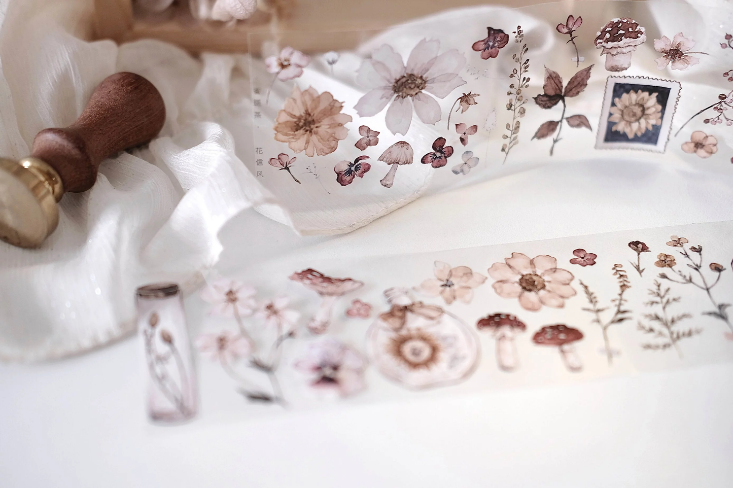 Freckles Tea Flower Letter Wind PET Tape Samples and Full Roll
