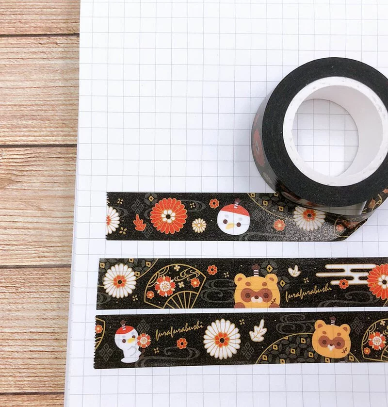 Furafurabushi Black Washi Masking Tape Roll