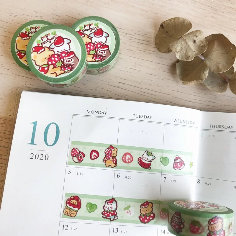 Popopenguin Green Strawberry Washi Masking Tape Roll