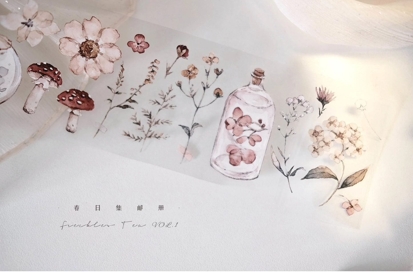 Freckles Tea Flower Letter Wind PET Tape Samples and Full Roll