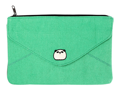 Xie Xie Panda Zipper Fabric Green Pouch Bag