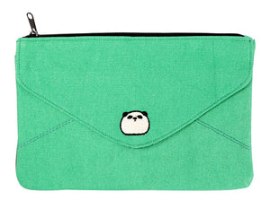 Xie Xie Panda Zipper Fabric Green Pouch Bag