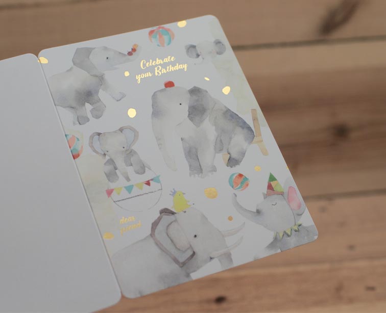 Liang Feng Watercolor Elephant Birthday Gold Foiled Card