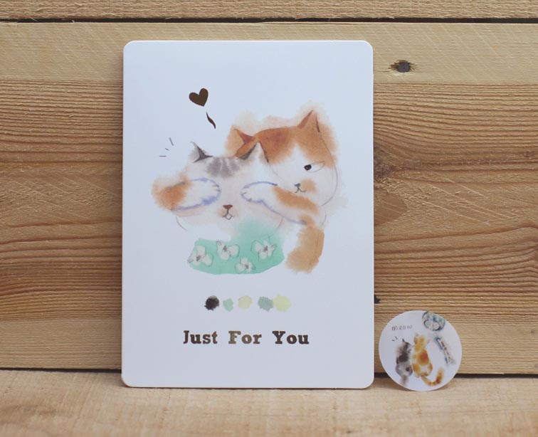 Liang Feng Watercolor Cat Gold Foiled Card