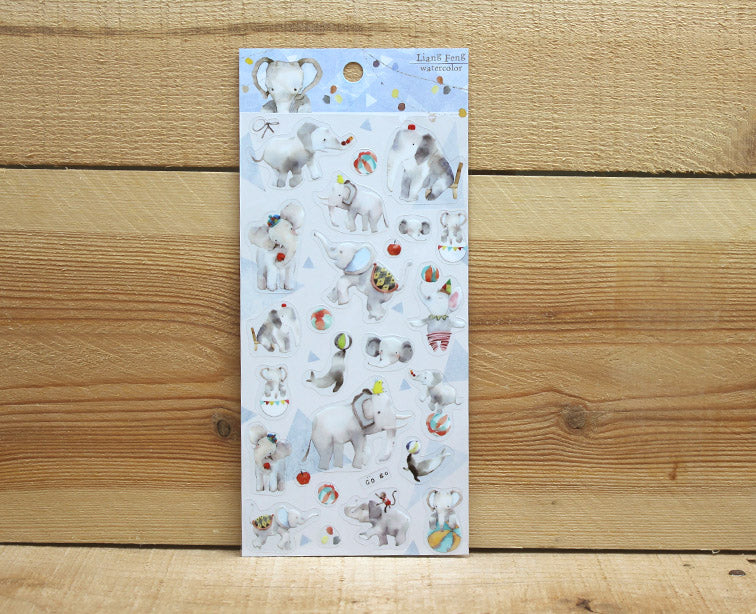 Liang Feng Watercolor Elephant Transparent Sticker Sheet