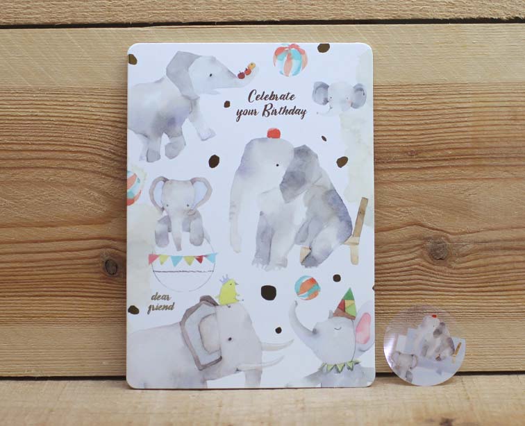 Liang Feng Watercolor Elephant Birthday Gold Foiled Card