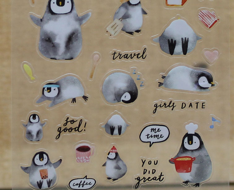 Cindy Chu Illustration Penguin Planner Transparent Sticker Sheet